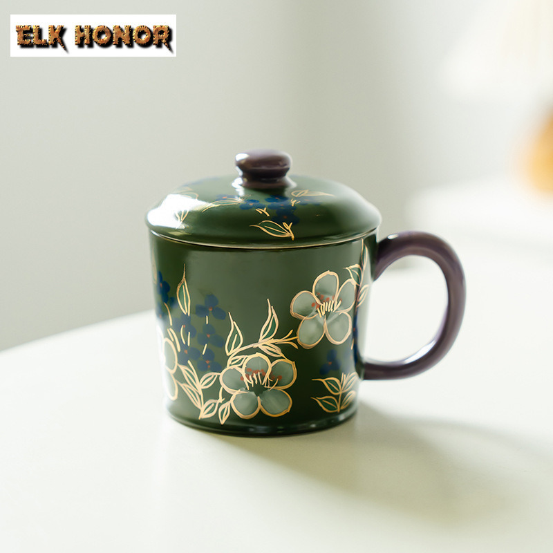 Coffee Jasmine Tea - 300ml Hand-painted Jasmine Flower With Lid