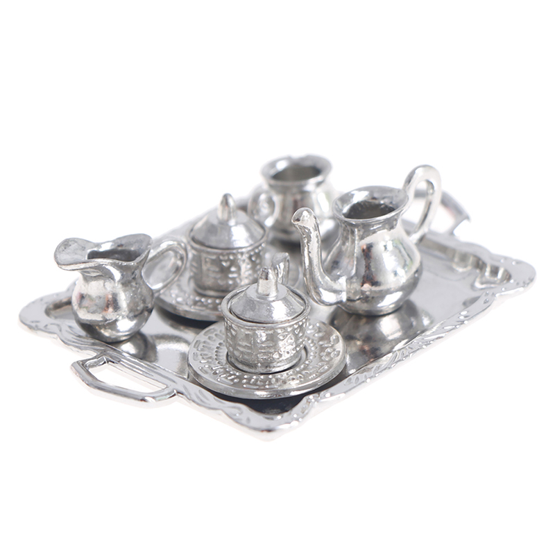 Coffee Tea Mix - 10pcs/Set 1/12 Dollhouse Miniature Silver Metal
