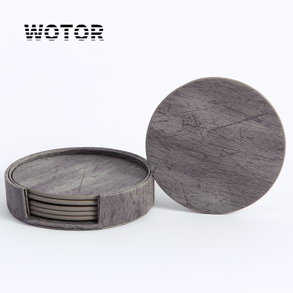 Coffee Tea Mix - WOTOR 6PCS/Lot Circle Wood Grain Leather