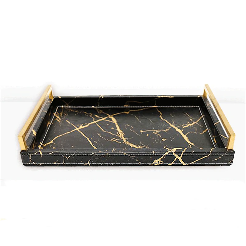 Coffee Tea Etc - Nordic Marbled Leather Tray Rectangular Metal